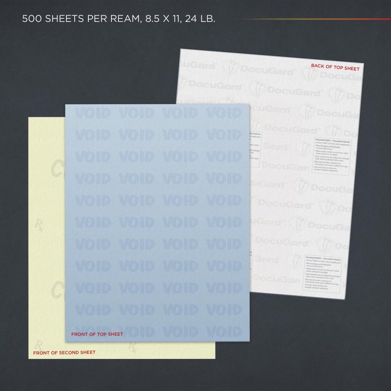 DocuGard ورق أمان طبي قياسي دوكوجارد أزرق/كناري ذو جزئين - معتمد من CMS لطباعة الوصفات الطبية ومنع الاحتيال - 6 ميزات أمان - متوافق مع الطابعات الليزرية والحبرية - 250 ورقة (04544) - Image 3